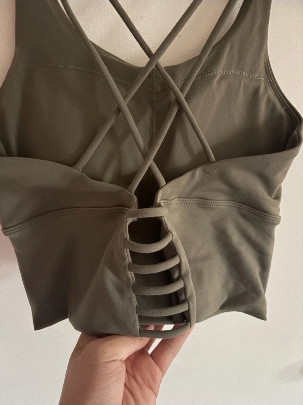 Athletic Olive Green Strappy Cropped Tank - Picture 2 of 3